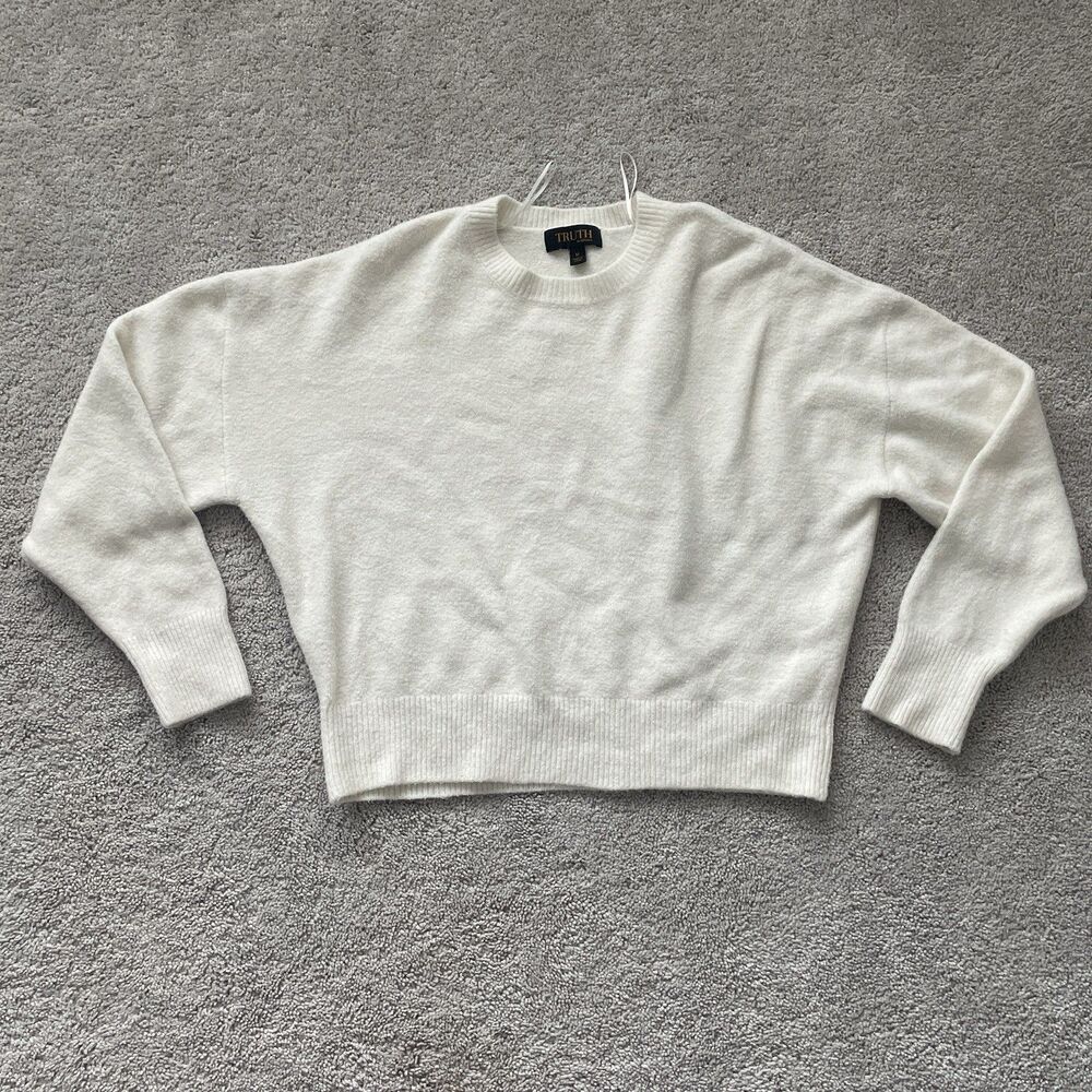 Truth By Republic Wool Polyester Acrylic Crew Neck Women's Cream Sweater Medium